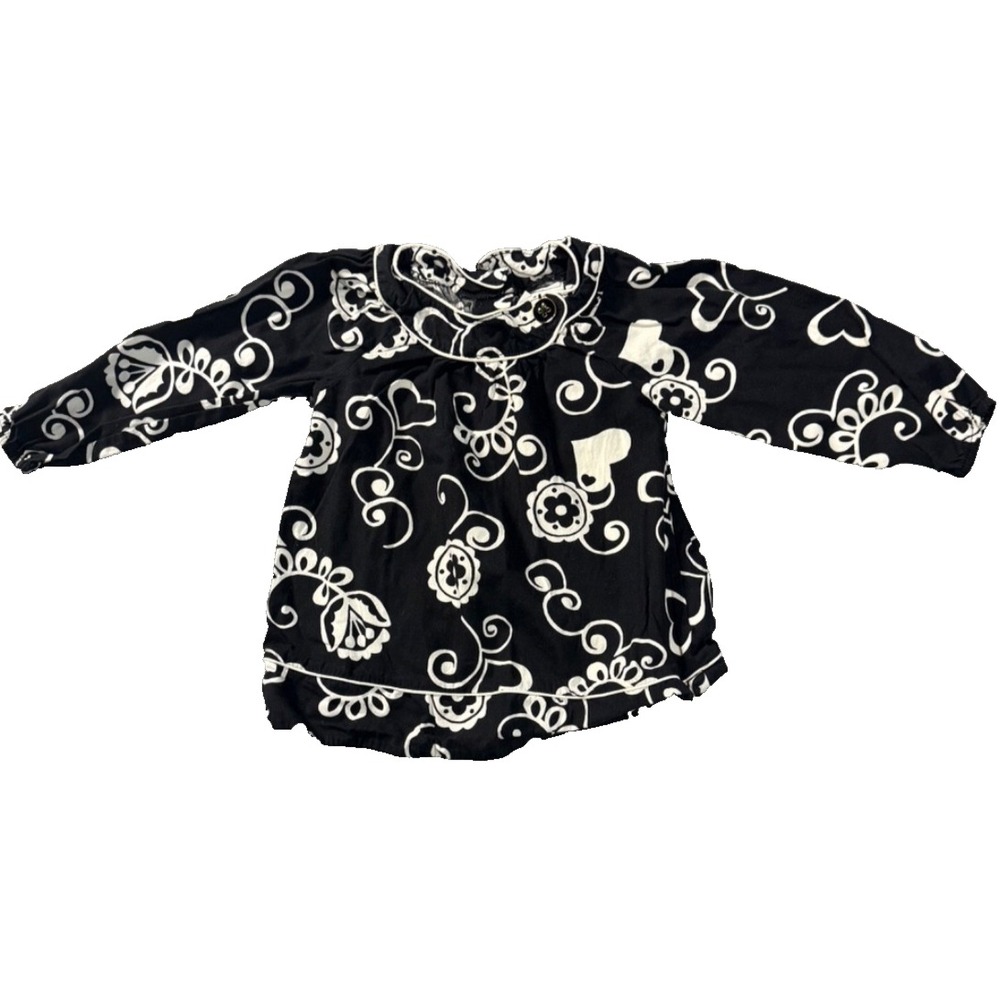 Savannah Baby Girls 18M Black White Floral Cotton Long Sleeve Tunic Top